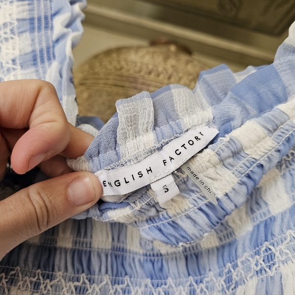 English Factory Gingham Plaid Cottagecore Whimsical Tiered Dress - Picture 9 of 9